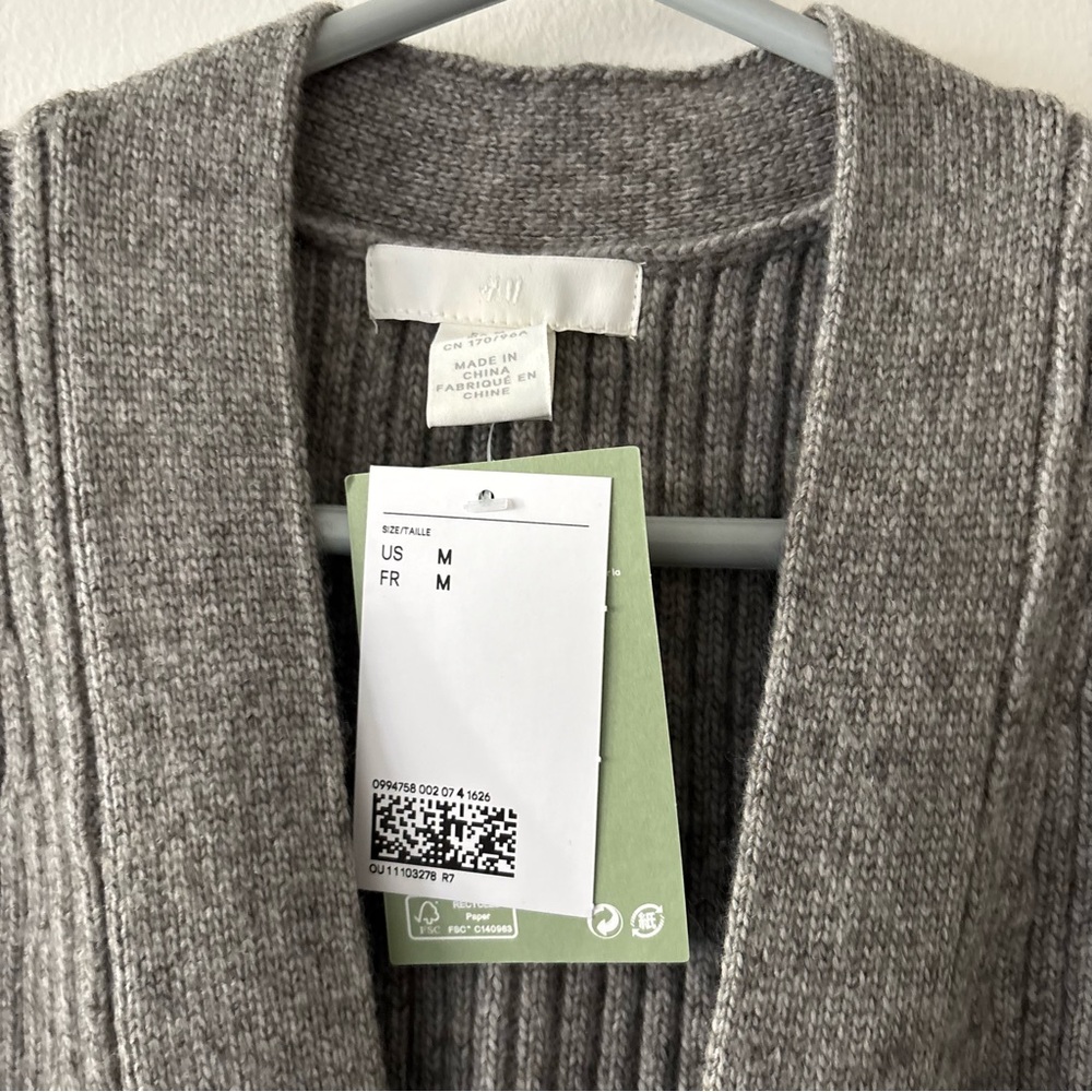 Gray Ribbed Open Knit Cardigan - Picture 2 of 5